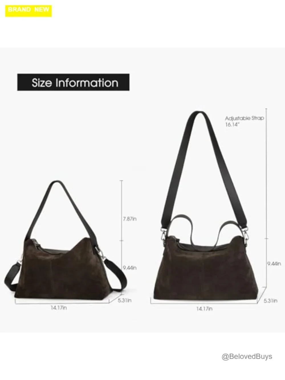 Suede Leather Crossbody Bag with Adjustable Wide Strap Tote Handbag
